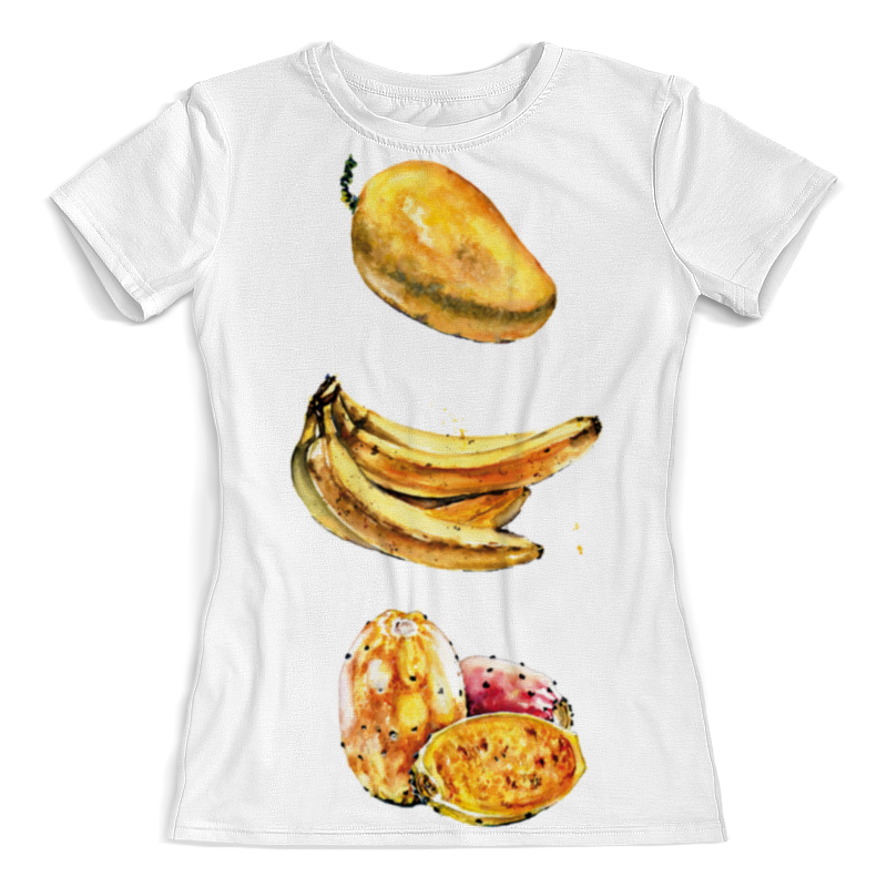 Printio Футболка с полной запечаткой (женская) Летние желтые фрукты бананы, манго, опунция