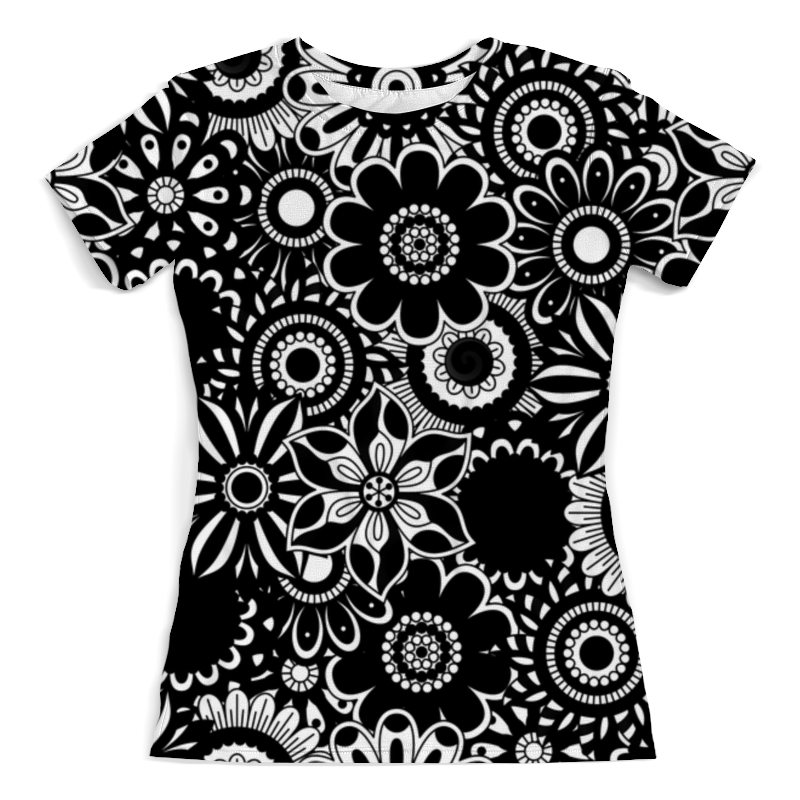 Printio Футболка с полной запечаткой (женская) Черно-белые цветы printio футболка с полной запечаткой женская черно белые сердца