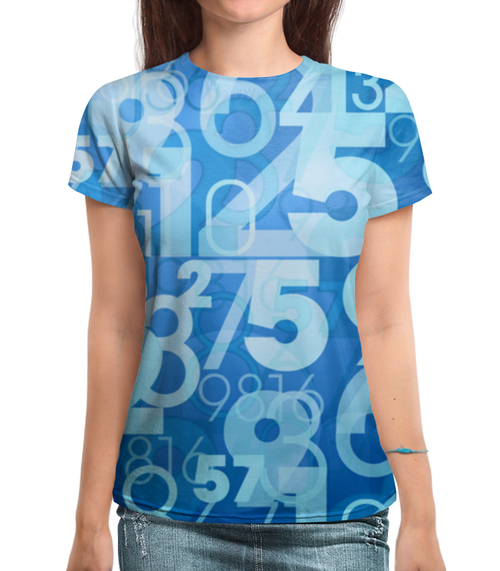 Заказать женскую футболку в Москве. Футболка с полной запечаткой (женская) Вселенная чисел от Александр - готовые дизайны и нанесение принтов.