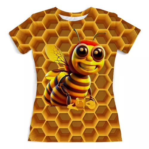 Заказать женскую футболку в Москве. Футболка с полной запечаткой (женская) Медовая пчела от Murmure Blanc - готовые дизайны и нанесение принтов.