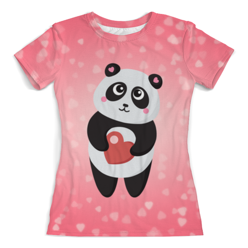 Заказать женскую футболку в Москве. Футболка с полной запечаткой (женская) Панда с сердечком от Ordwen - готовые дизайны и нанесение принтов.