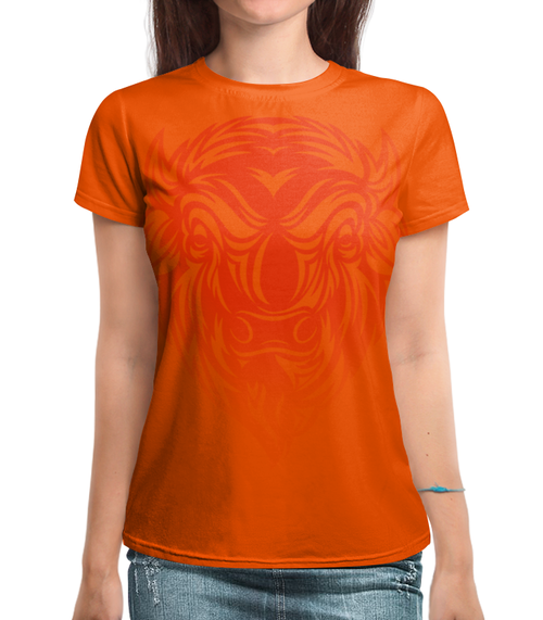 Заказать женскую футболку в Москве. Футболка с полной запечаткой (женская) Огненный бизон от Maria Mishina - готовые дизайны и нанесение принтов.