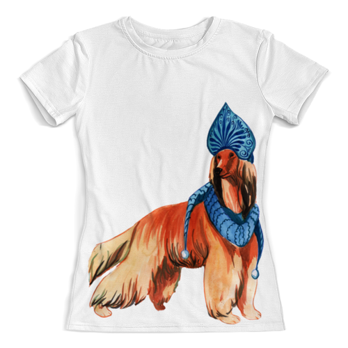 Заказать женскую футболку в Москве. Футболка с полной запечаткой (женская) акварельная новогодняя собака от Игма - готовые дизайны и нанесение принтов.