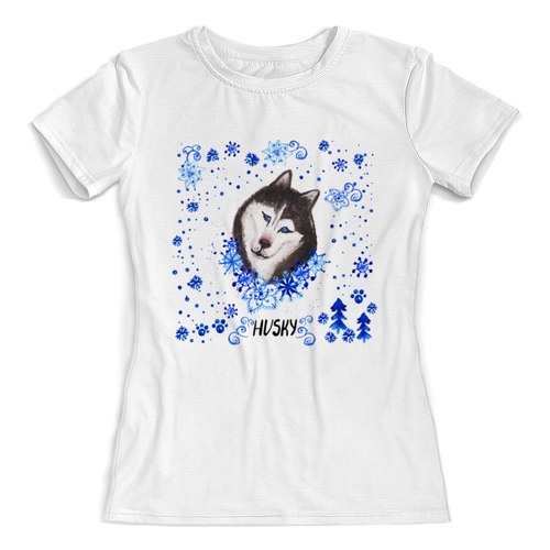 Заказать женскую футболку в Москве. Футболка с полной запечаткой (женская) Хаски от THE_NISE  - готовые дизайны и нанесение принтов.