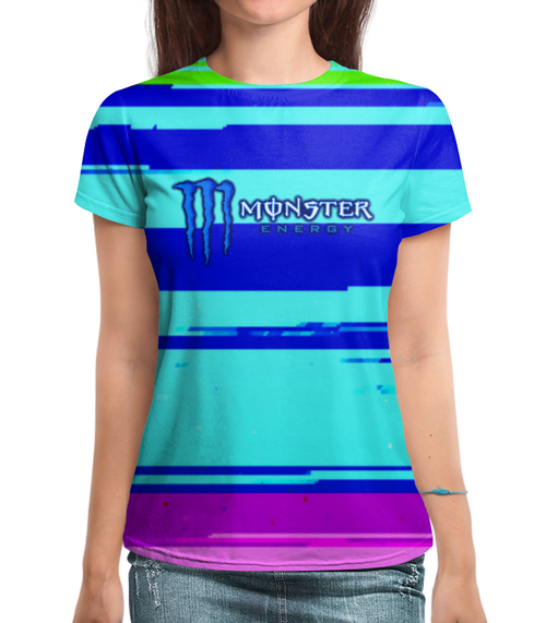 Заказать женскую футболку в Москве. Футболка с полной запечаткой (женская) Monster Energy от THE_NISE  - готовые дизайны и нанесение принтов.