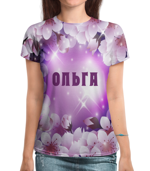 Заказать женскую футболку в Москве. Футболка с полной запечаткой (женская) ОЛЬГА от Natali  - готовые дизайны и нанесение принтов.
