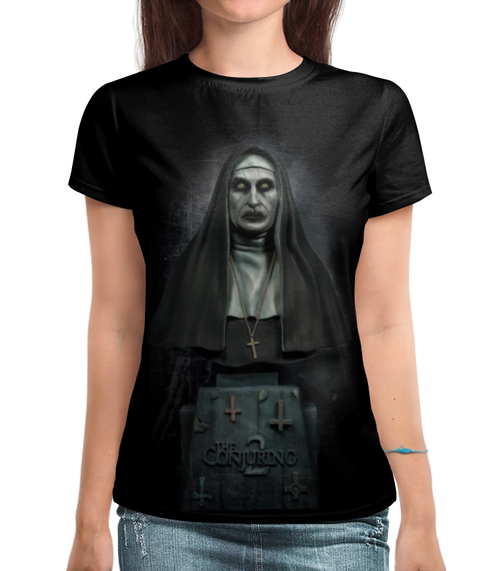 Заказать женскую футболку в Москве. Футболка с полной запечаткой (женская) Проклятие монахини от weeert - готовые дизайны и нанесение принтов.