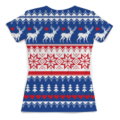Заказать женскую футболку в Москве. Футболка с полной запечаткой (женская) Новогодний узор с оленями от Media M  - готовые дизайны и нанесение принтов.
