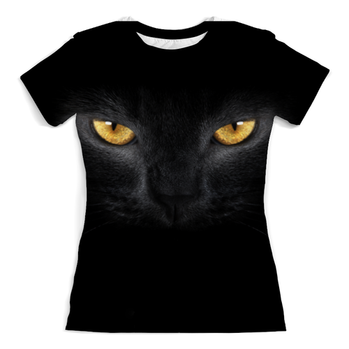 Заказать женскую футболку в Москве. Футболка с полной запечаткой (женская) Кот черный  от cherdantcev - готовые дизайны и нанесение принтов.
