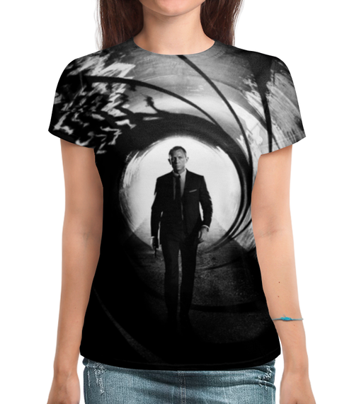Заказать женскую футболку в Москве. Футболка с полной запечаткой (женская) Skyfall 007 от skynatural - готовые дизайны и нанесение принтов.