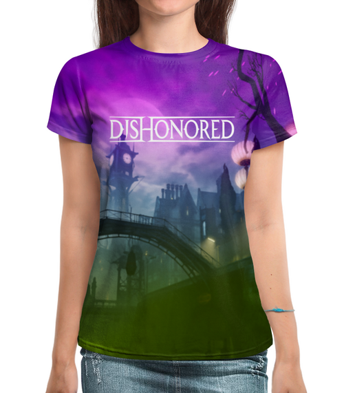 Заказать женскую футболку в Москве. Футболка с полной запечаткой (женская) Dishonored от THE_NISE  - готовые дизайны и нанесение принтов.