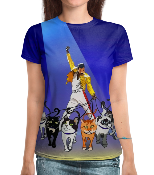 Заказать женскую футболку в Москве. Футболка с полной запечаткой (женская) Freddie Mercury  от T-shirt print  - готовые дизайны и нанесение принтов.