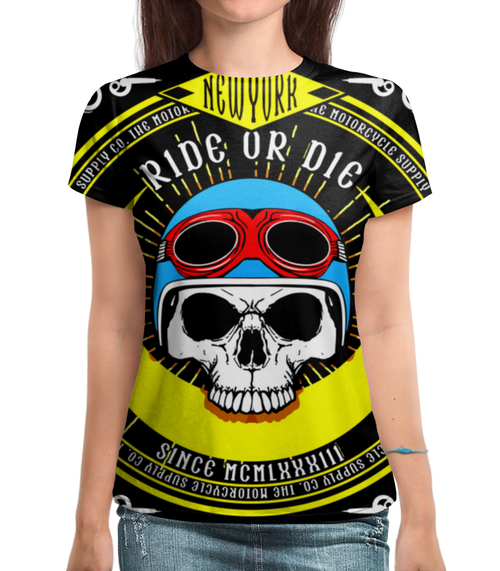 Заказать женскую футболку в Москве. Футболка с полной запечаткой (женская) Ride or die от THE_NISE  - готовые дизайны и нанесение принтов.