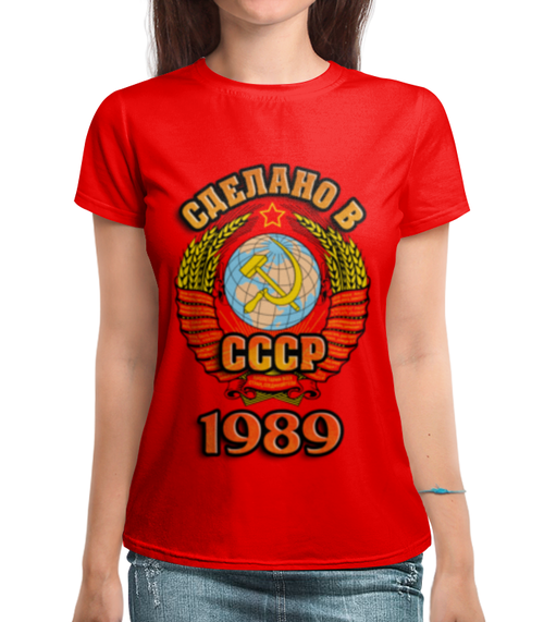 Заказать женскую футболку в Москве. Футболка с полной запечаткой (женская) Сделано в 1989 от weeert - готовые дизайны и нанесение принтов.