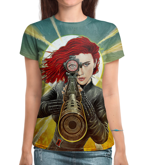Заказать женскую футболку в Москве. Футболка с полной запечаткой (женская) Sniper от balden - готовые дизайны и нанесение принтов.