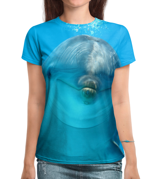 Заказать женскую футболку в Москве. Футболка с полной запечаткой (женская) дельфин от THE_NISE  - готовые дизайны и нанесение принтов.