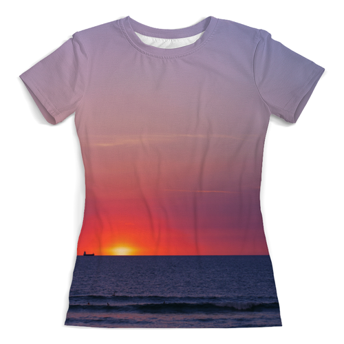 Заказать женскую футболку в Москве. Футболка с полной запечаткой (женская) Закат у моря от THE_NISE  - готовые дизайны и нанесение принтов.