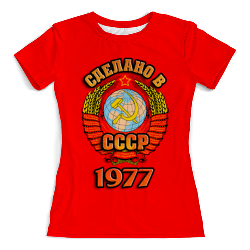 Заказать женскую футболку в Москве. Футболка с полной запечаткой (женская) Сделано в 1977 от weeert - готовые дизайны и нанесение принтов.