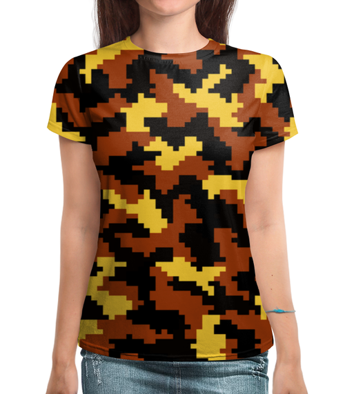 Заказать женскую футболку в Москве. Футболка с полной запечаткой (женская) Пиксели-пустыня от THE_NISE  - готовые дизайны и нанесение принтов.
