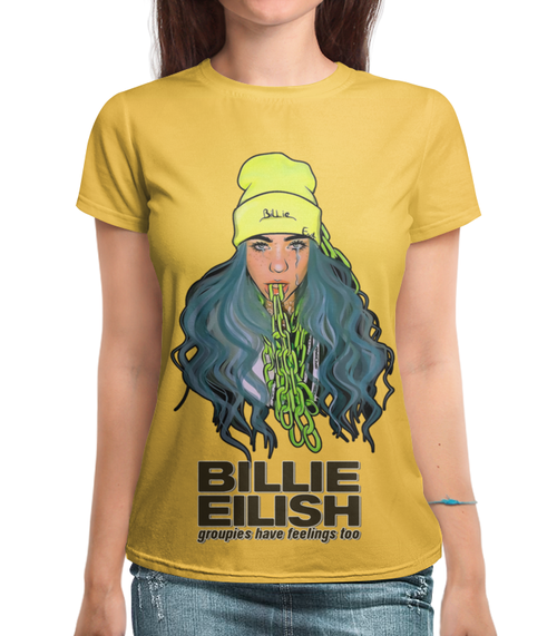 Заказать женскую футболку в Москве. Футболка с полной запечаткой (женская) Billie Eilish( Билли Айлиш)   от T-shirt print  - готовые дизайны и нанесение принтов.