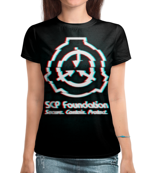 Заказать женскую футболку в Москве. Футболка с полной запечаткой (женская) SCP Foundation от geekbox - готовые дизайны и нанесение принтов.