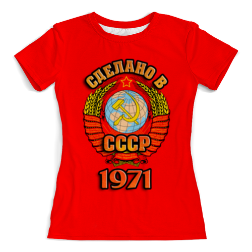 Заказать женскую футболку в Москве. Футболка с полной запечаткой (женская) Сделано в 1971 от weeert - готовые дизайны и нанесение принтов.