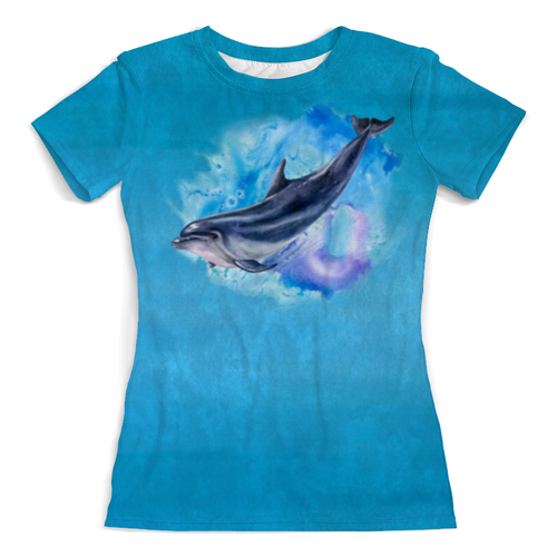 Заказать женскую футболку в Москве. Футболка с полной запечаткой (женская) Дельфин от orca - готовые дизайны и нанесение принтов.