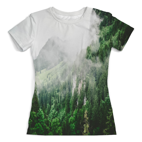 Заказать женскую футболку в Москве. Футболка с полной запечаткой (женская) Туманные горы от THE_NISE  - готовые дизайны и нанесение принтов.