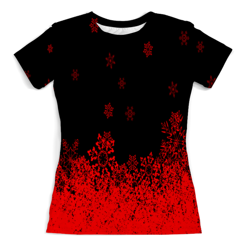 Заказать женскую футболку в Москве. Футболка с полной запечаткой (женская) Красные снежинки от THE_NISE  - готовые дизайны и нанесение принтов.
