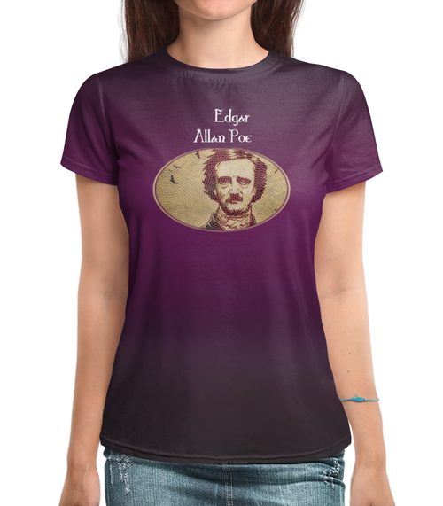 Заказать женскую футболку в Москве. Футболка с полной запечаткой (женская) Эдгар По (Edgar Poe) от Andy Quarry - готовые дизайны и нанесение принтов.
