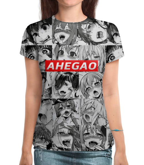 Заказать женскую футболку в Москве. Футболка с полной запечаткой (женская) Ahegao от weeert - готовые дизайны и нанесение принтов.