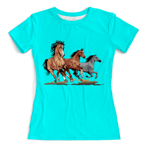 Заказать женскую футболку в Москве. Футболка с полной запечаткой (женская) Horses от T-shirt print  - готовые дизайны и нанесение принтов.