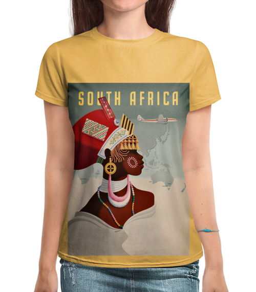 Заказать женскую футболку в Москве. Футболка с полной запечаткой (женская) Южная Африка от acidhouses - готовые дизайны и нанесение принтов.