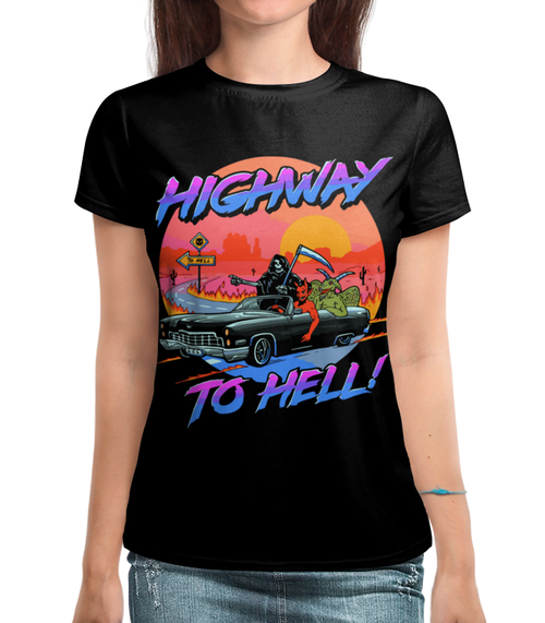 Заказать женскую футболку в Москве. Футболка с полной запечаткой (женская) Highway To Hell от T-shirt print  - готовые дизайны и нанесение принтов.
