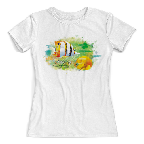 Заказать женскую футболку в Москве. Футболка с полной запечаткой (женская) с тропическими рыбками от Zorgo-ART. от Zorgo-Art  - готовые дизайны и нанесение принтов.