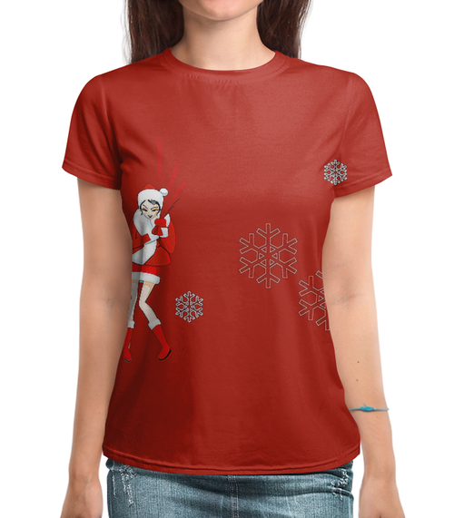 Заказать женскую футболку в Москве. Футболка с полной запечаткой (женская) Merry Christmas  от T-shirt print  - готовые дизайны и нанесение принтов.