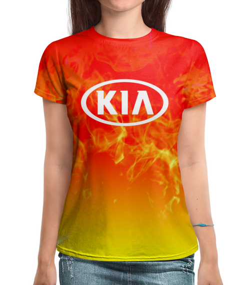 Заказать женскую футболку в Москве. Футболка с полной запечаткой (женская) KIA авто от THE_NISE  - готовые дизайны и нанесение принтов.