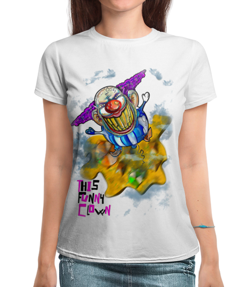 Заказать женскую футболку в Москве. Футболка с полной запечаткой (женская) Смешной клоун от Leichenwagen - готовые дизайны и нанесение принтов.