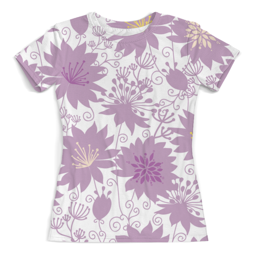 Заказать женскую футболку в Москве. Футболка с полной запечаткой (женская) Фиолетовые цветы от THE_NISE  - готовые дизайны и нанесение принтов.