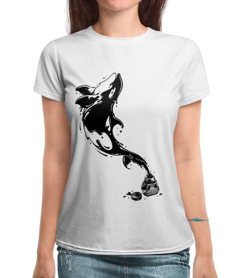 Заказать женскую футболку в Москве. Футболка с полной запечаткой (женская) Чернильный дельфин  от ISliM - готовые дизайны и нанесение принтов.