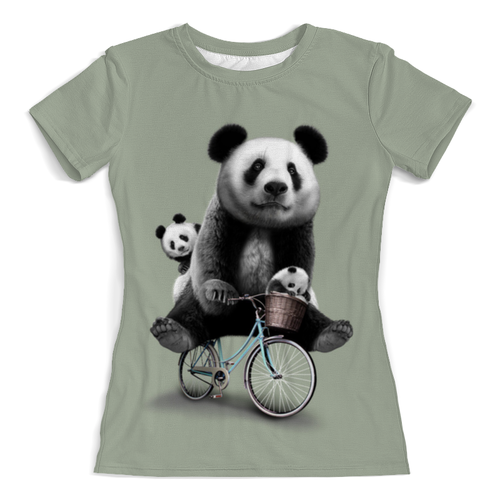 Заказать женскую футболку в Москве. Футболка с полной запечаткой (женская) Панда на велосипеде  от ПРИНТЫ ПЕЧАТЬ  - готовые дизайны и нанесение принтов.