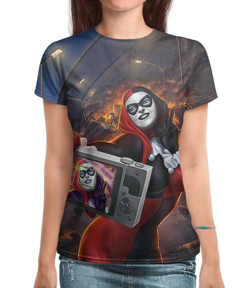 Заказать женскую футболку в Москве. Футболка с полной запечаткой (женская) Harley Quinn  (1) от T-shirt print  - готовые дизайны и нанесение принтов.