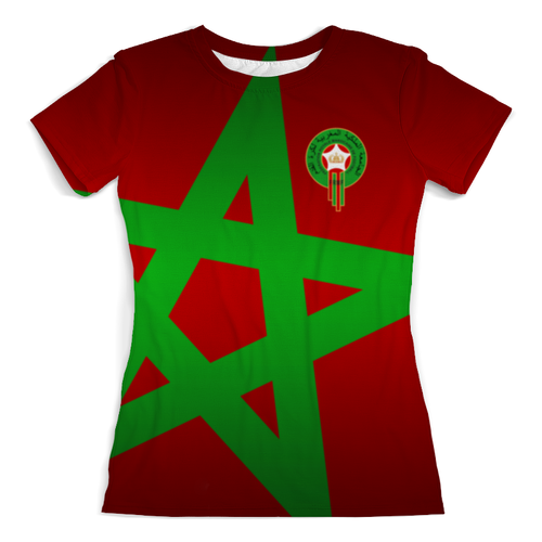Заказать женскую футболку в Москве. Футболка с полной запечаткой (женская) Сборная Марокко от geekbox - готовые дизайны и нанесение принтов.