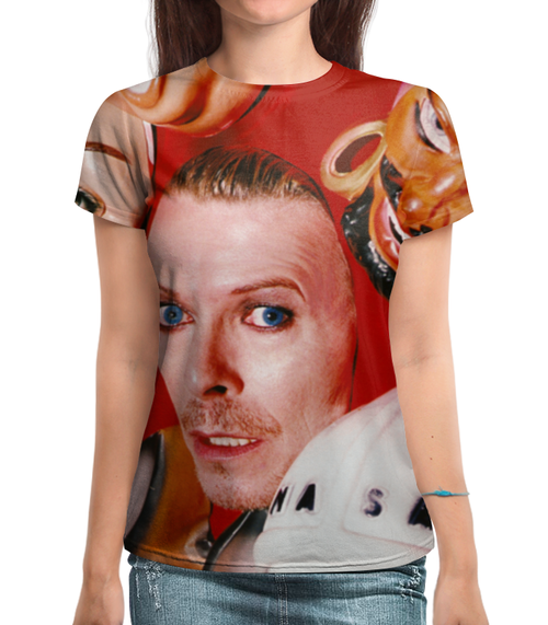 Заказать женскую футболку в Москве. Футболка с полной запечаткой (женская) David Bowie от cherdantcev - готовые дизайны и нанесение принтов.