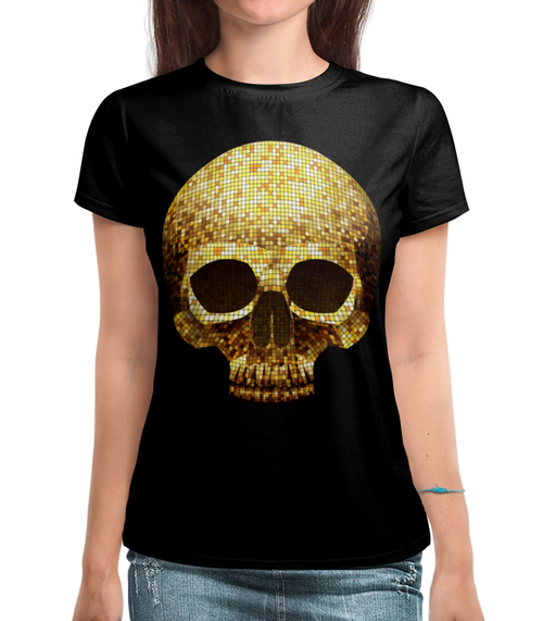 Заказать женскую футболку в Москве. Футболка с полной запечаткой (женская) Gold skull от T-shirt print  - готовые дизайны и нанесение принтов.