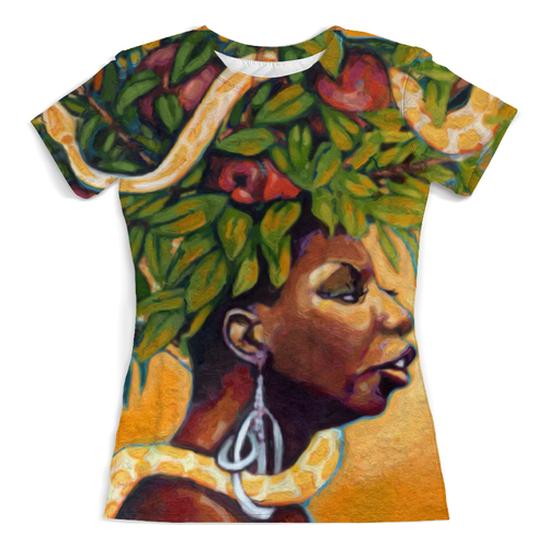 Заказать женскую футболку в Москве. Футболка с полной запечаткой (женская) Nina Simone от Just kidding - готовые дизайны и нанесение принтов.