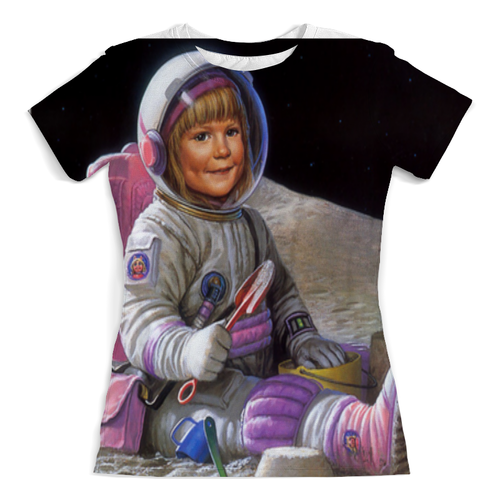 Заказать женскую футболку в Москве. Футболка с полной запечаткой (женская) Маленькая астронавтка  (1) от ПРИНТЫ ПЕЧАТЬ  - готовые дизайны и нанесение принтов.