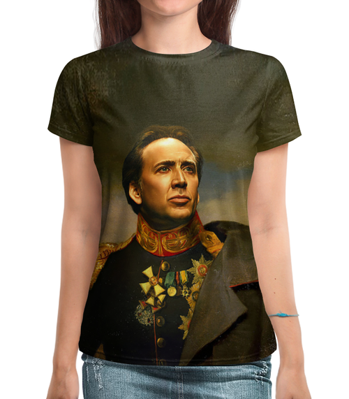 Заказать женскую футболку в Москве. Футболка с полной запечаткой (женская) Nicolas Cage  от ПРИНТЫ ПЕЧАТЬ  - готовые дизайны и нанесение принтов.