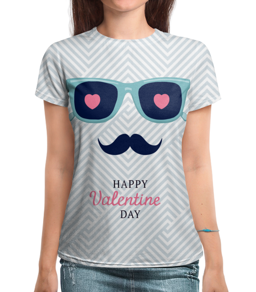 Заказать женскую футболку в Москве. Футболка с полной запечаткой (женская) Happy Valentine Day от denis01001 - готовые дизайны и нанесение принтов.