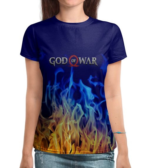 Заказать женскую футболку в Москве. Футболка с полной запечаткой (женская) God of War от THE_NISE  - готовые дизайны и нанесение принтов.